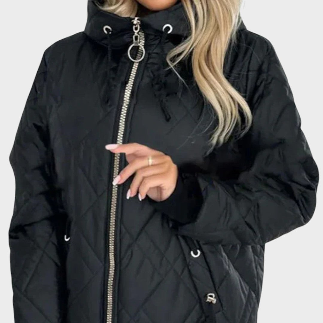 Marilyn | Warm Quilted Hooded Jacket – Full Zip, Longer Relaxed Fit