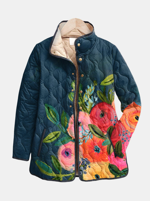 Amaya | Vintage Floral Quilted Jacket – Light Warmth, Flattering Fit