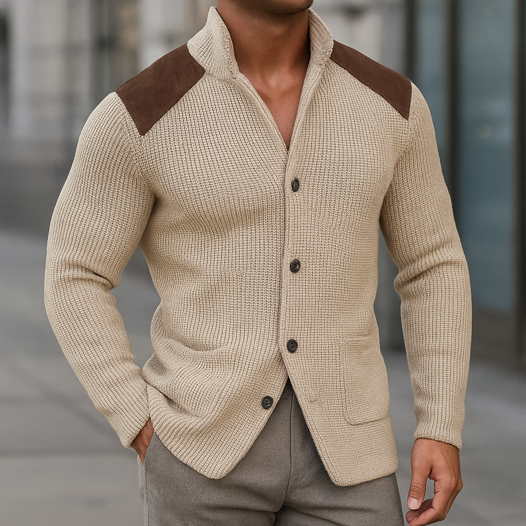 Zaymar | V-Neck Knit Cardigan for Men with Shoulder Patches
