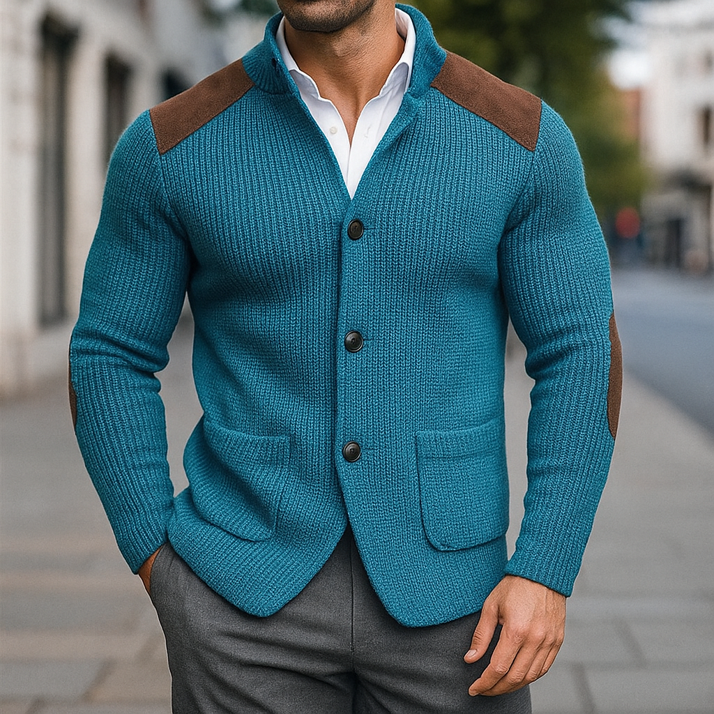 Zaymar | V-Neck Knit Cardigan for Men with Shoulder Patches