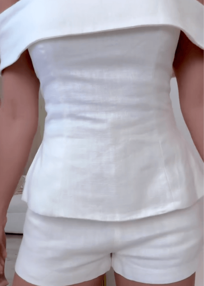 White Cotton and Linen Two-piece Suit