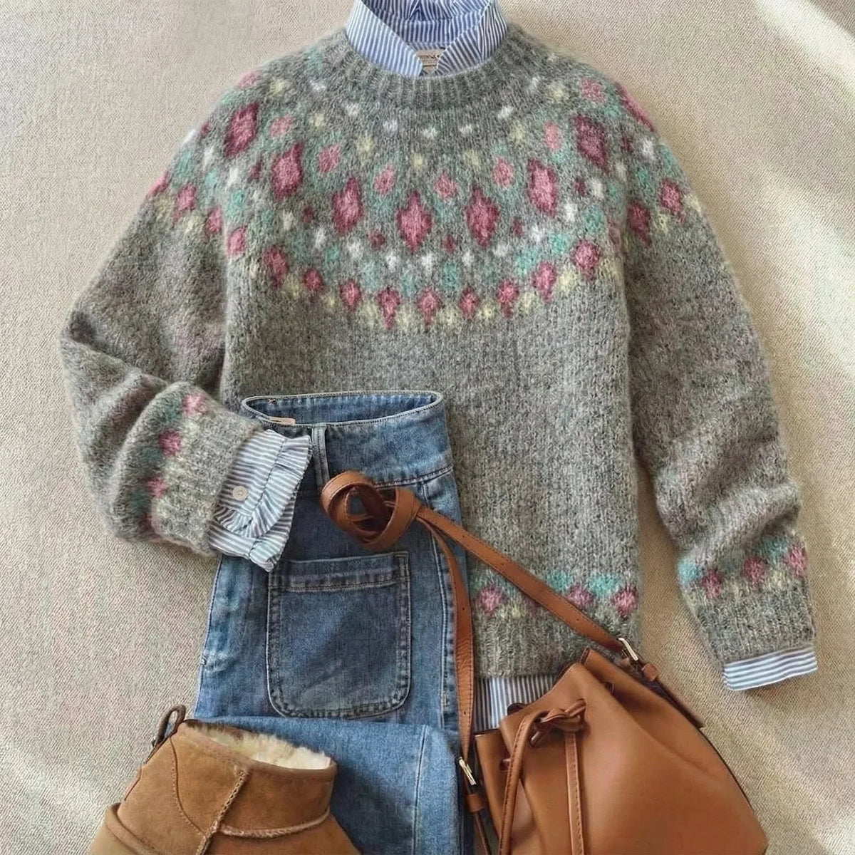 Rebecca | Cosy Nordic Knit Jumper – Relaxed Fit, Vintage Yoke Pattern