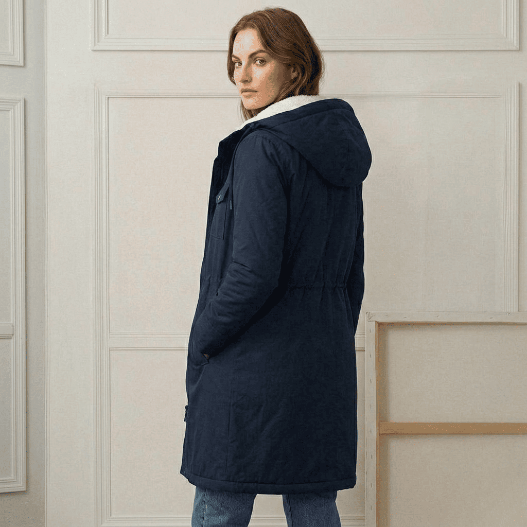 Marjorie | Warm Hooded Longline Coat – Water-Resistant, Sherpa Lined