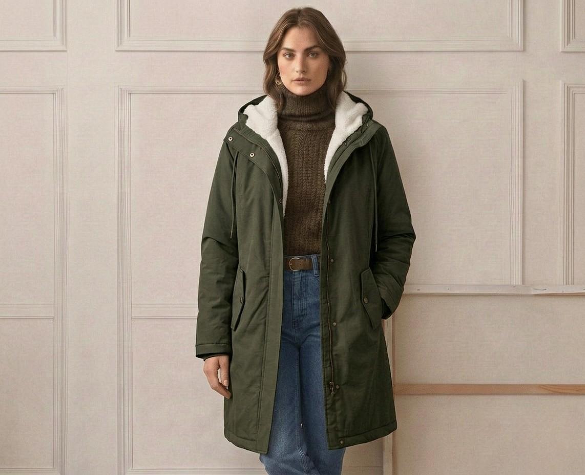 Marjorie | Warm Hooded Longline Coat – Water-Resistant, Sherpa Lined