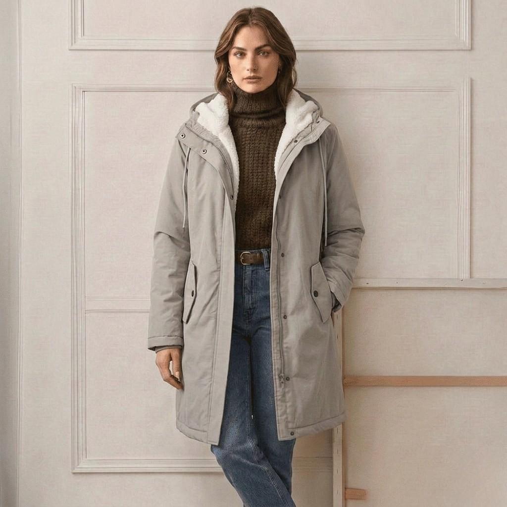 Marjorie | Warm Hooded Longline Coat – Water-Resistant, Sherpa Lined