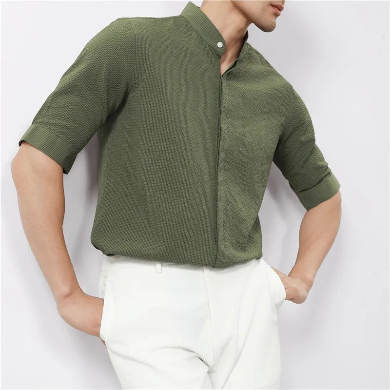Kyoto Woven Band Collar Shirt