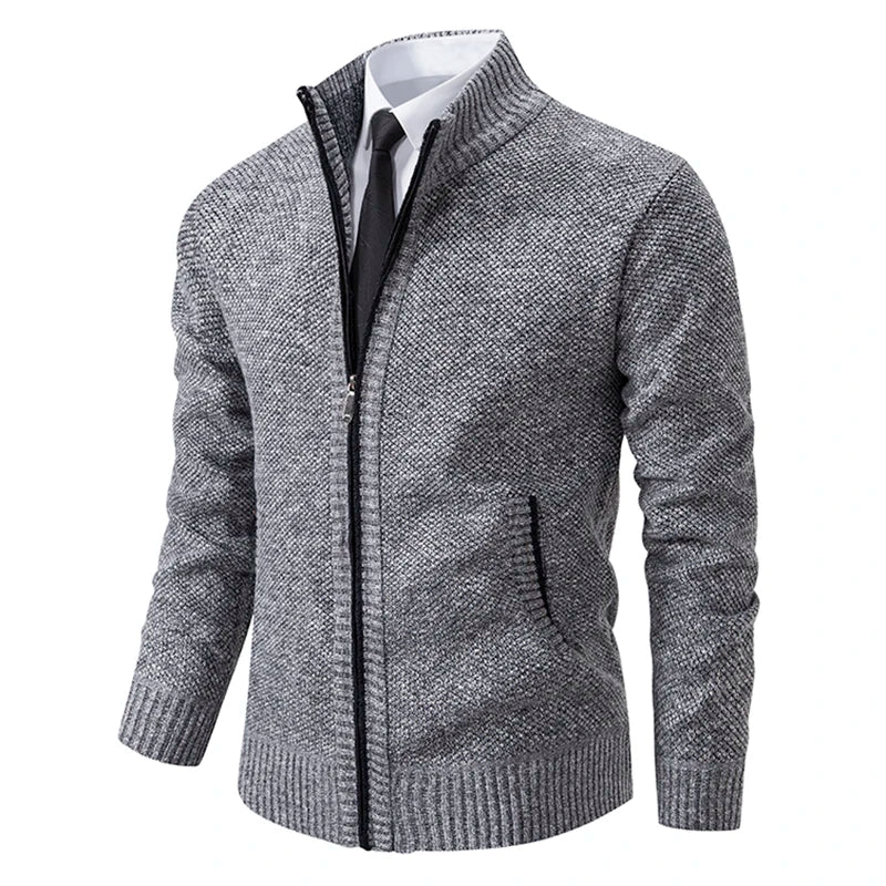 Rikard | Zip Cardigan with Mock Collar and Ribbed Hem