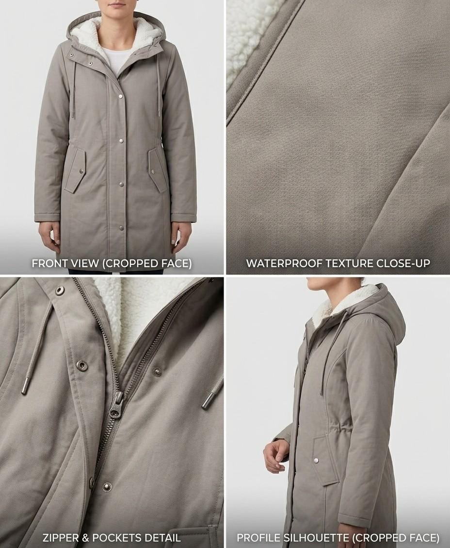 Marjorie | Warm Hooded Longline Coat – Water-Resistant, Sherpa Lined