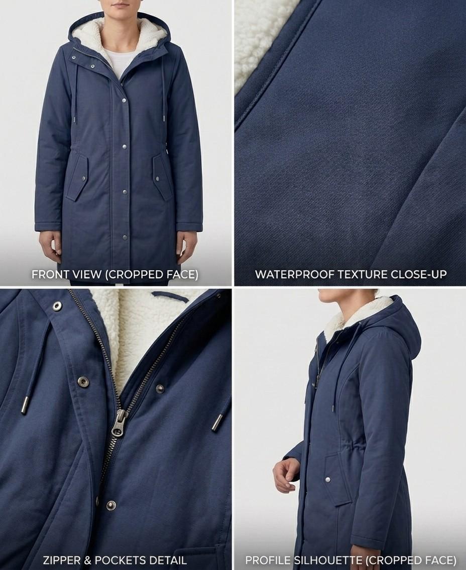 Marjorie | Warm Hooded Longline Coat – Water-Resistant, Sherpa Lined