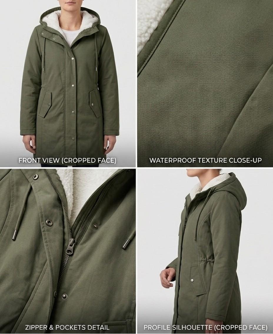 Marjorie | Warm Hooded Longline Coat – Water-Resistant, Sherpa Lined