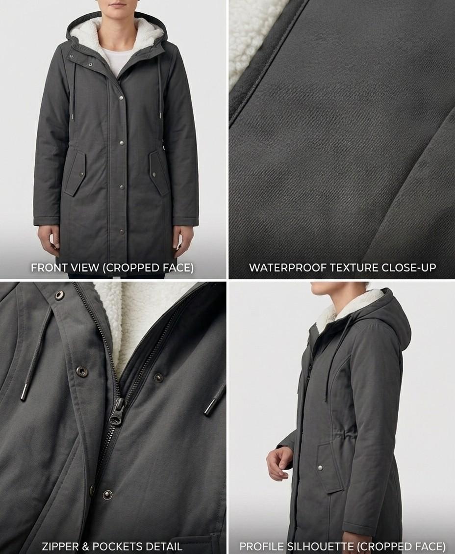 Marjorie | Warm Hooded Longline Coat – Water-Resistant, Sherpa Lined