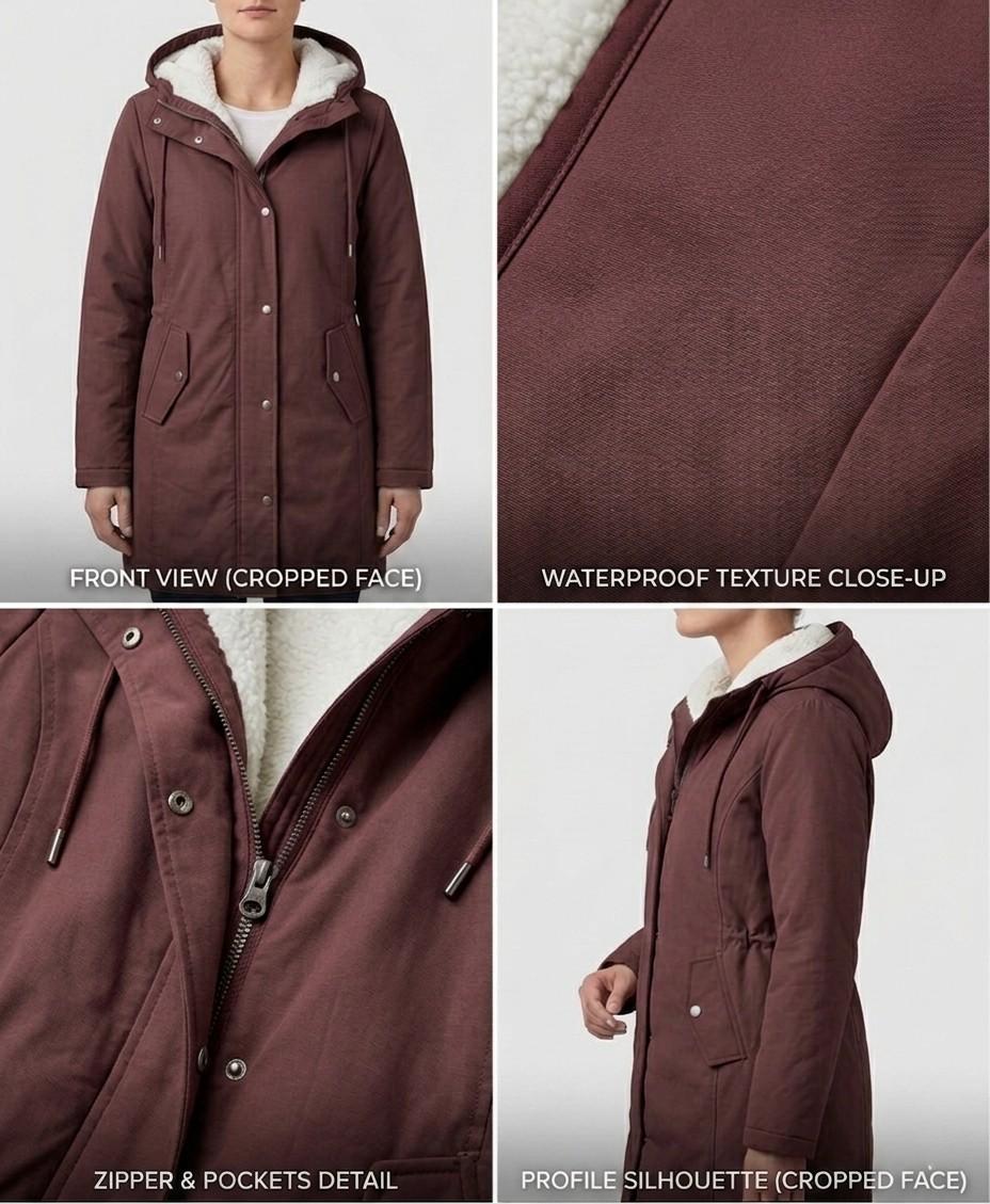 Marjorie | Warm Hooded Longline Coat – Water-Resistant, Sherpa Lined