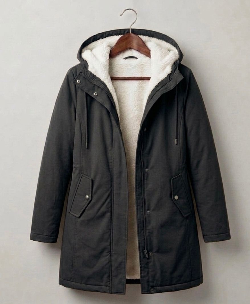Marjorie | Warm Hooded Longline Coat – Water-Resistant, Sherpa Lined