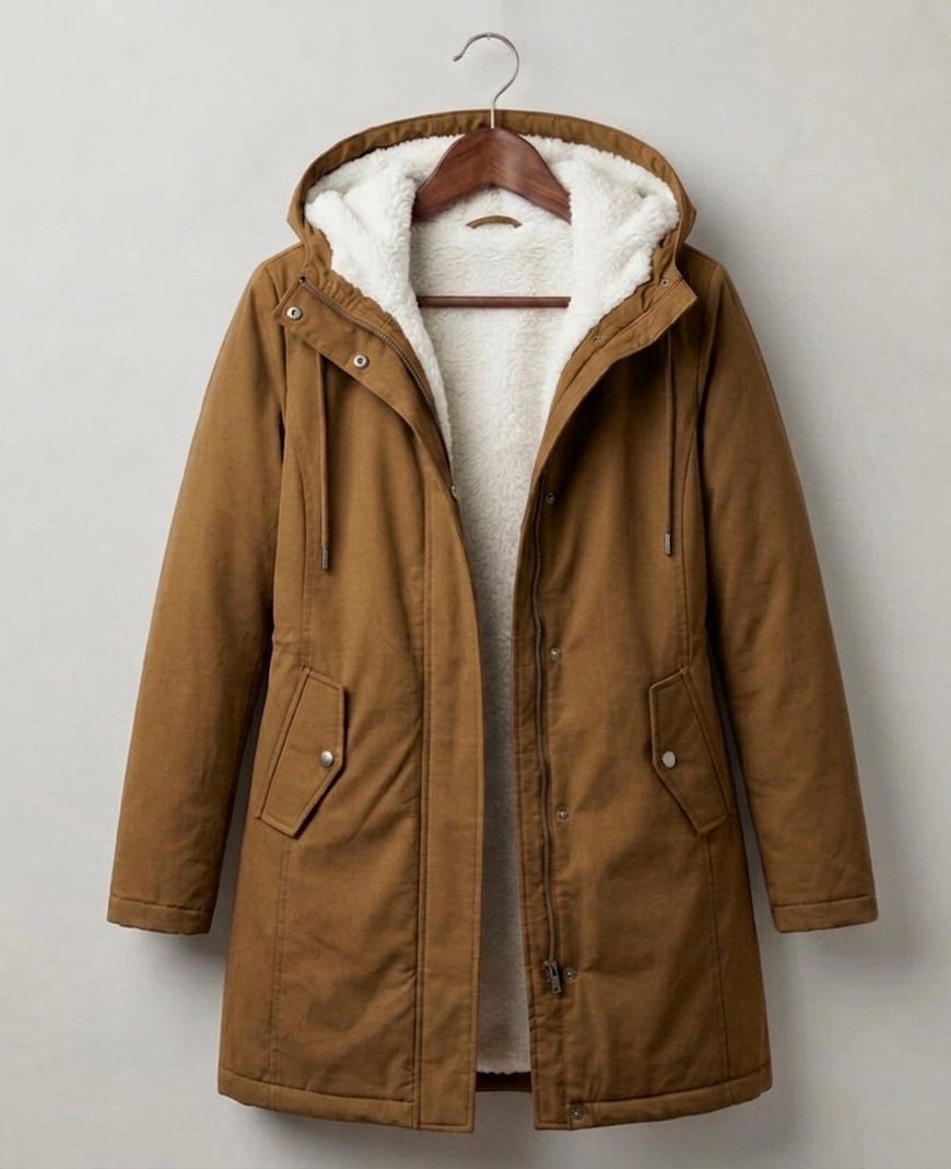 Marjorie | Warm Hooded Longline Coat – Water-Resistant, Sherpa Lined