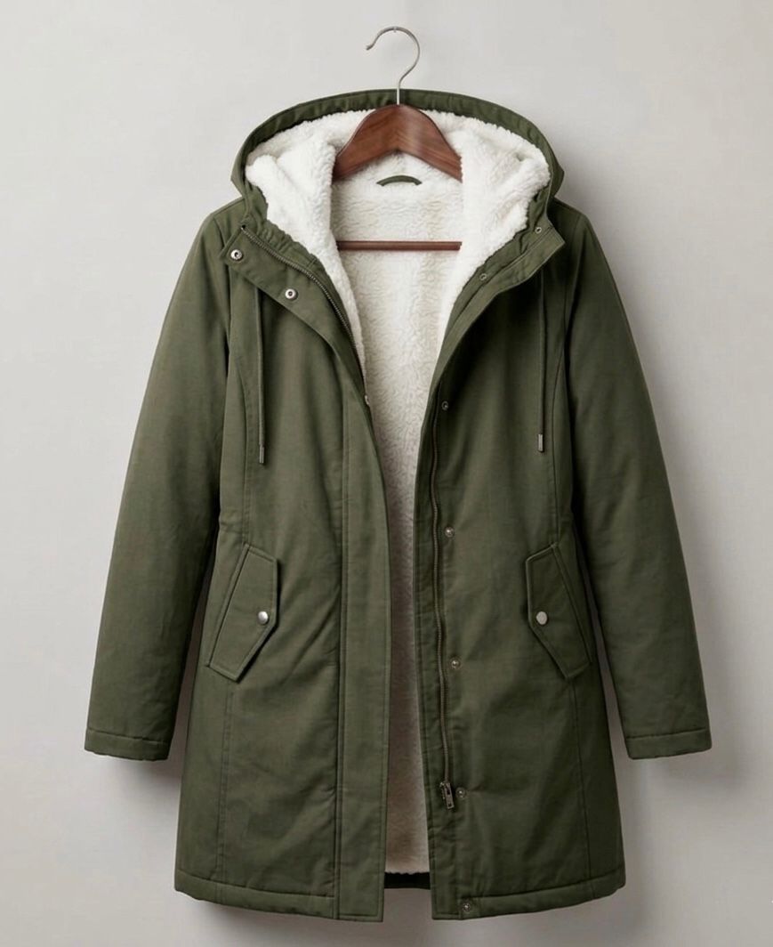 Marjorie | Warm Hooded Longline Coat – Water-Resistant, Sherpa Lined