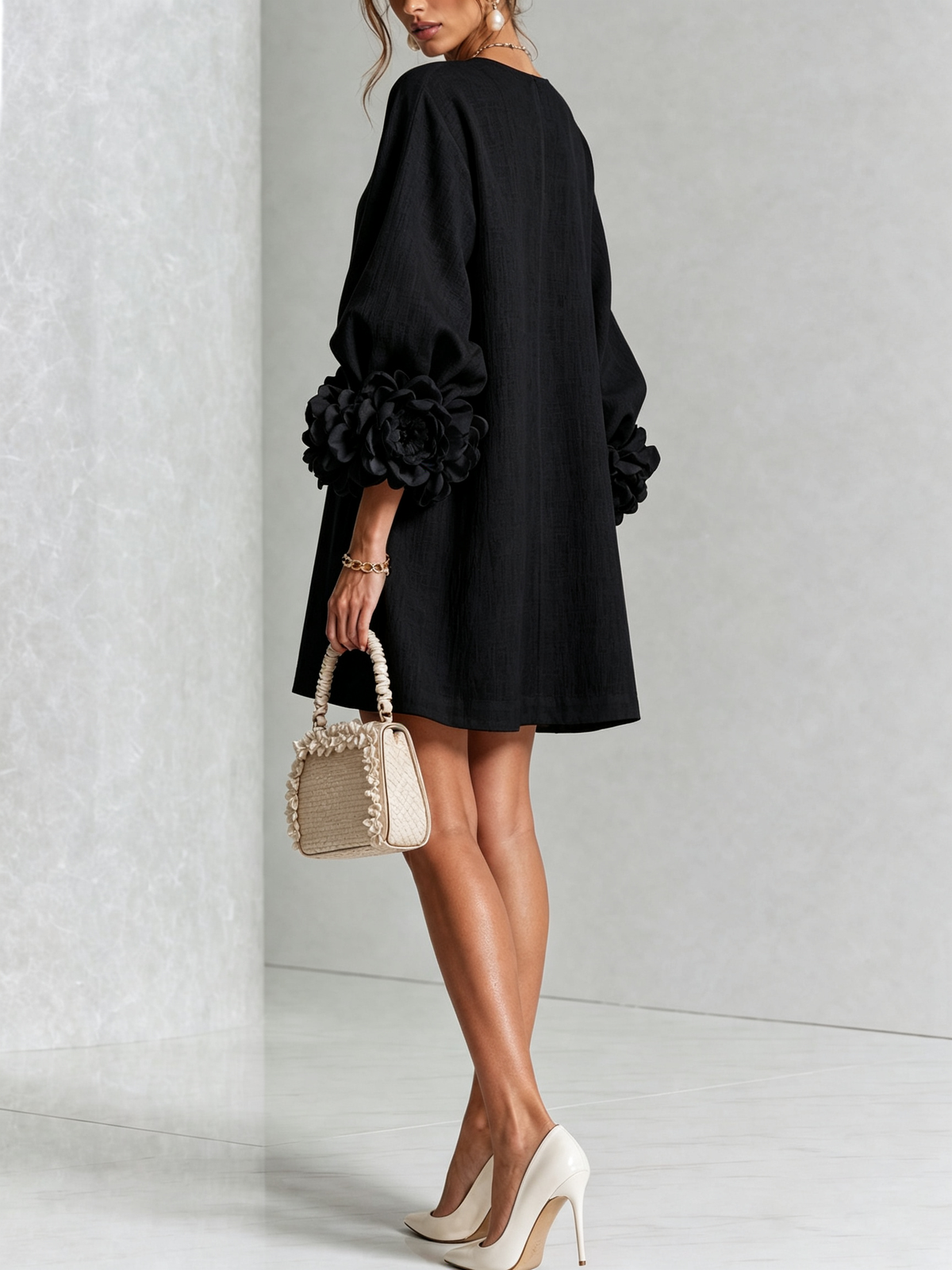 Rosalie | Relaxed Button-Down Mini Dress – Rose-Knot Cuffs, 10 Colours