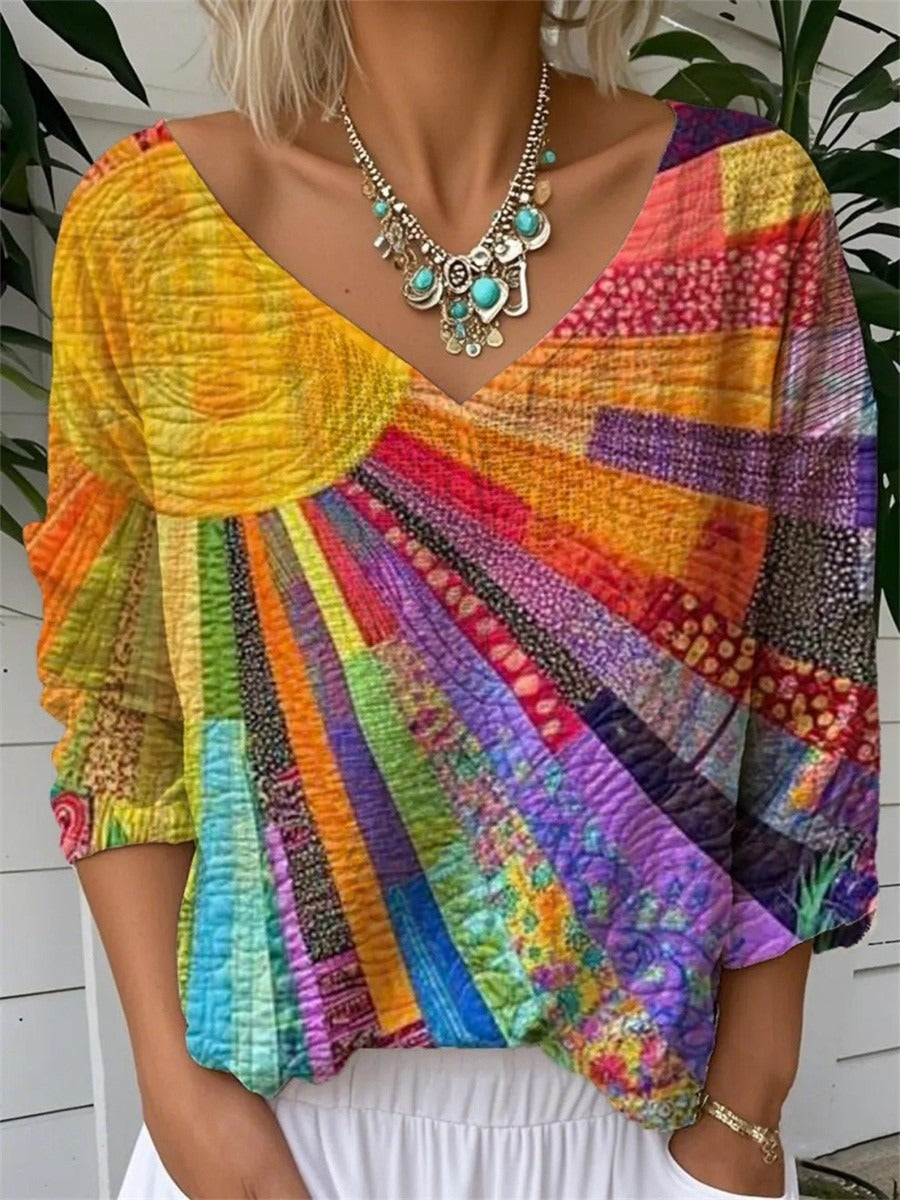 Rosalind | Print V-Neck Long Sleeve Top