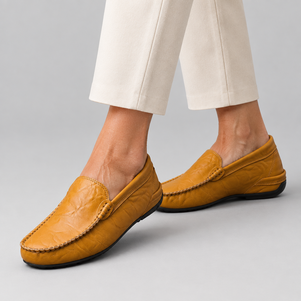 Woman wearing the Florence comfortable cushioned slip-on loafers