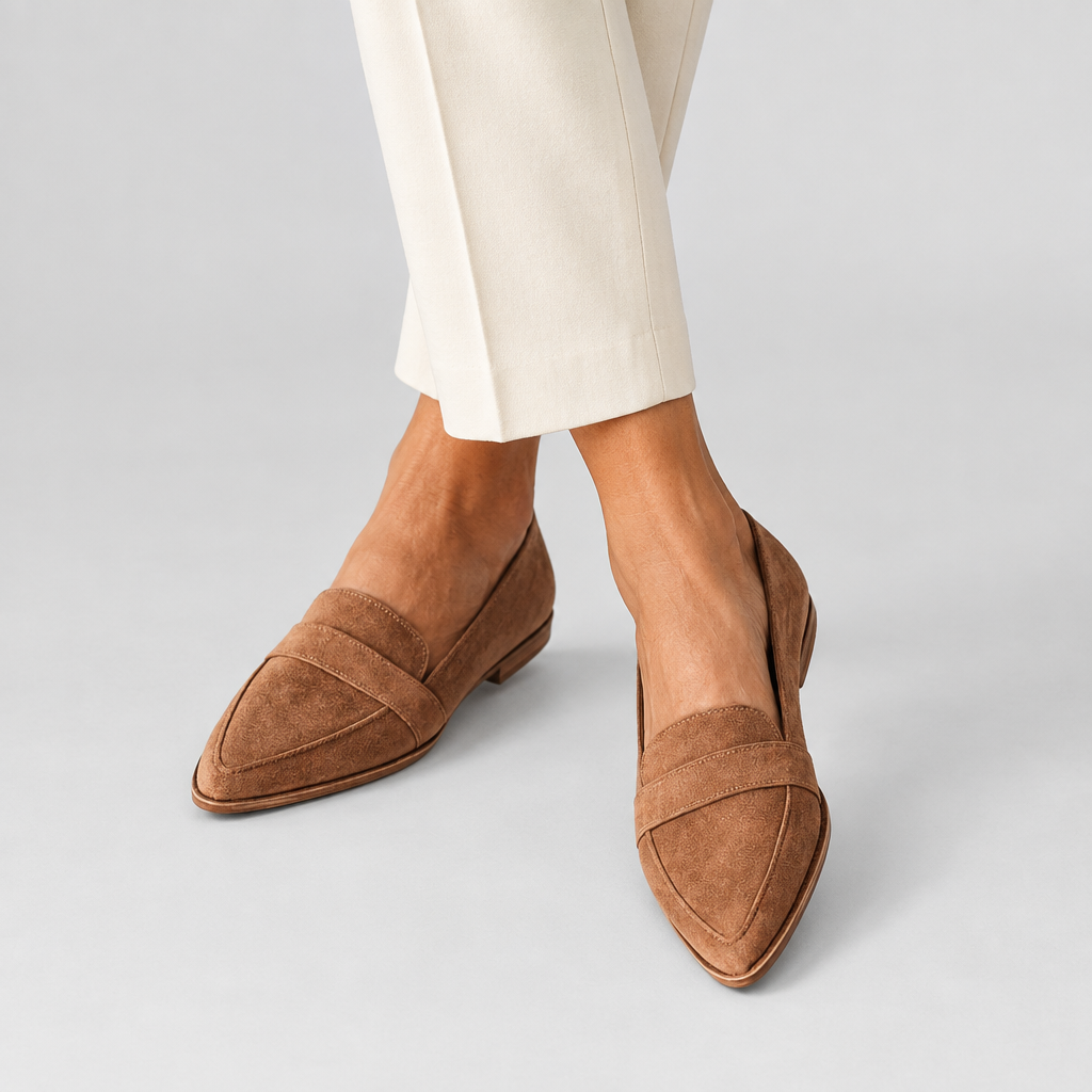 Woman wearing the Helen soft slip-on loafers with cushioned footbed