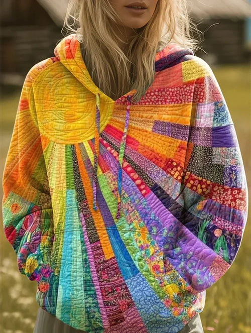 Amanda | Colourful Patchwork Quilted Hoodie – Cosy, Relaxed Fit, Drawstring Hood