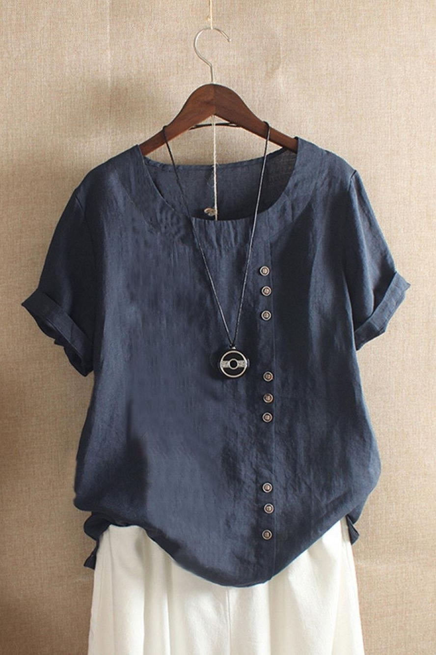 Nancy | Asymmetric Button Linen Blouse