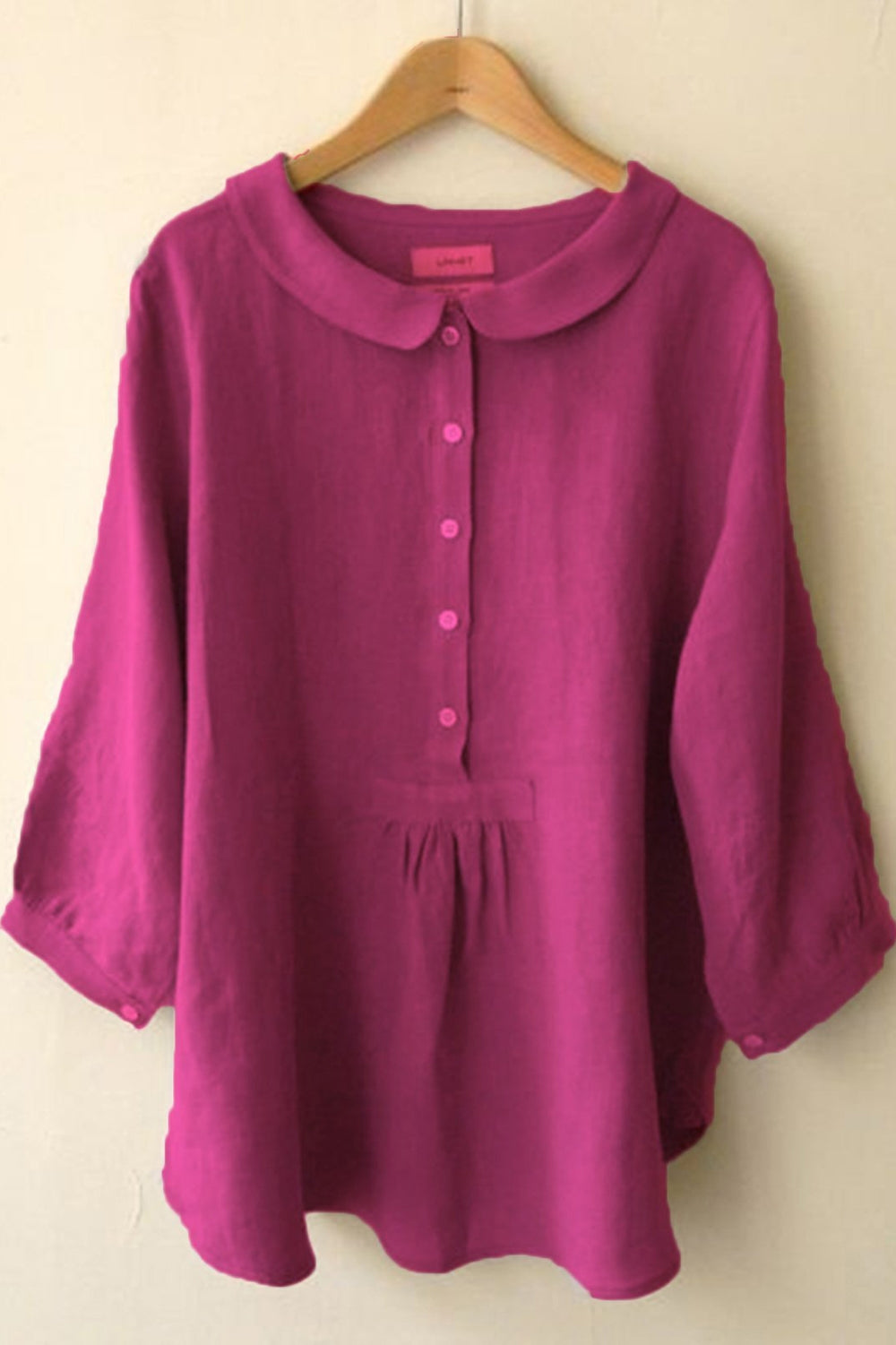 Solid Color Buttons Collared Long Sleeves Blouse