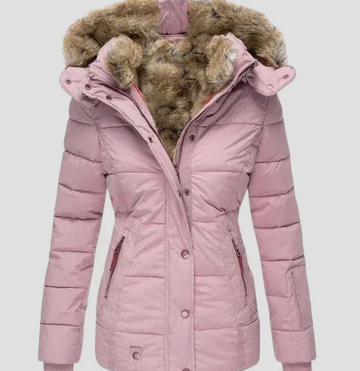Sienna | Warm Faux-Fur Hooded Puffer Coat – Fitted Waist, Draught-Proof Front, Pockets