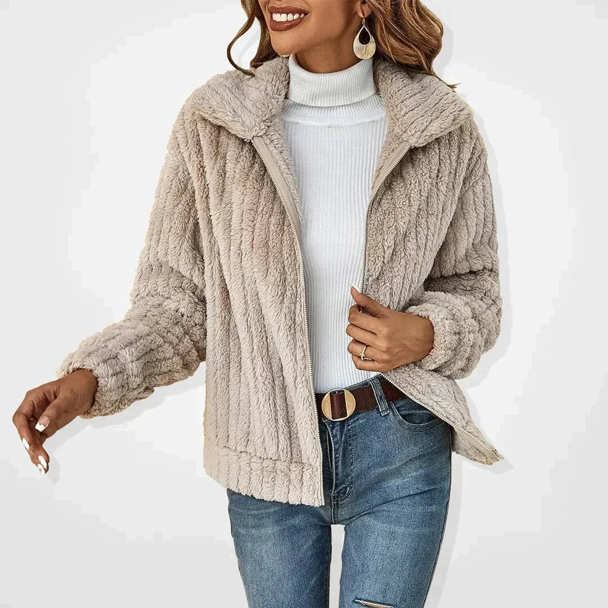 Roberta | Warm Plush Fleece Zip-Up Jacket – Quilted, Relaxed Fit