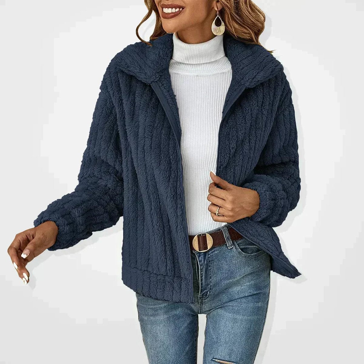 Roberta | Warm Plush Fleece Zip-Up Jacket – Quilted, Relaxed Fit