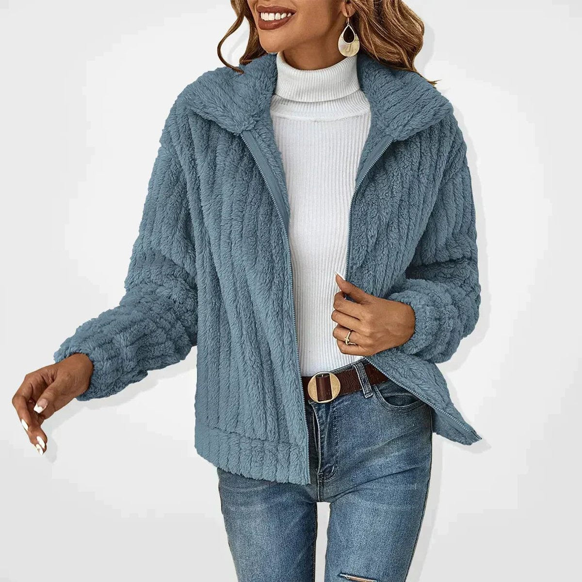 Roberta | Warm Plush Fleece Zip-Up Jacket – Quilted, Relaxed Fit
