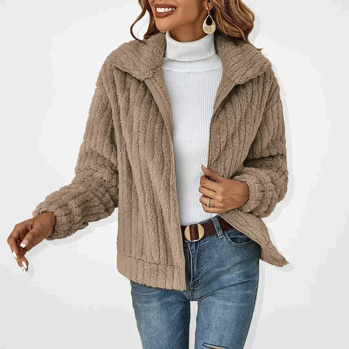 Roberta | Warm Plush Fleece Zip-Up Jacket – Quilted, Relaxed Fit